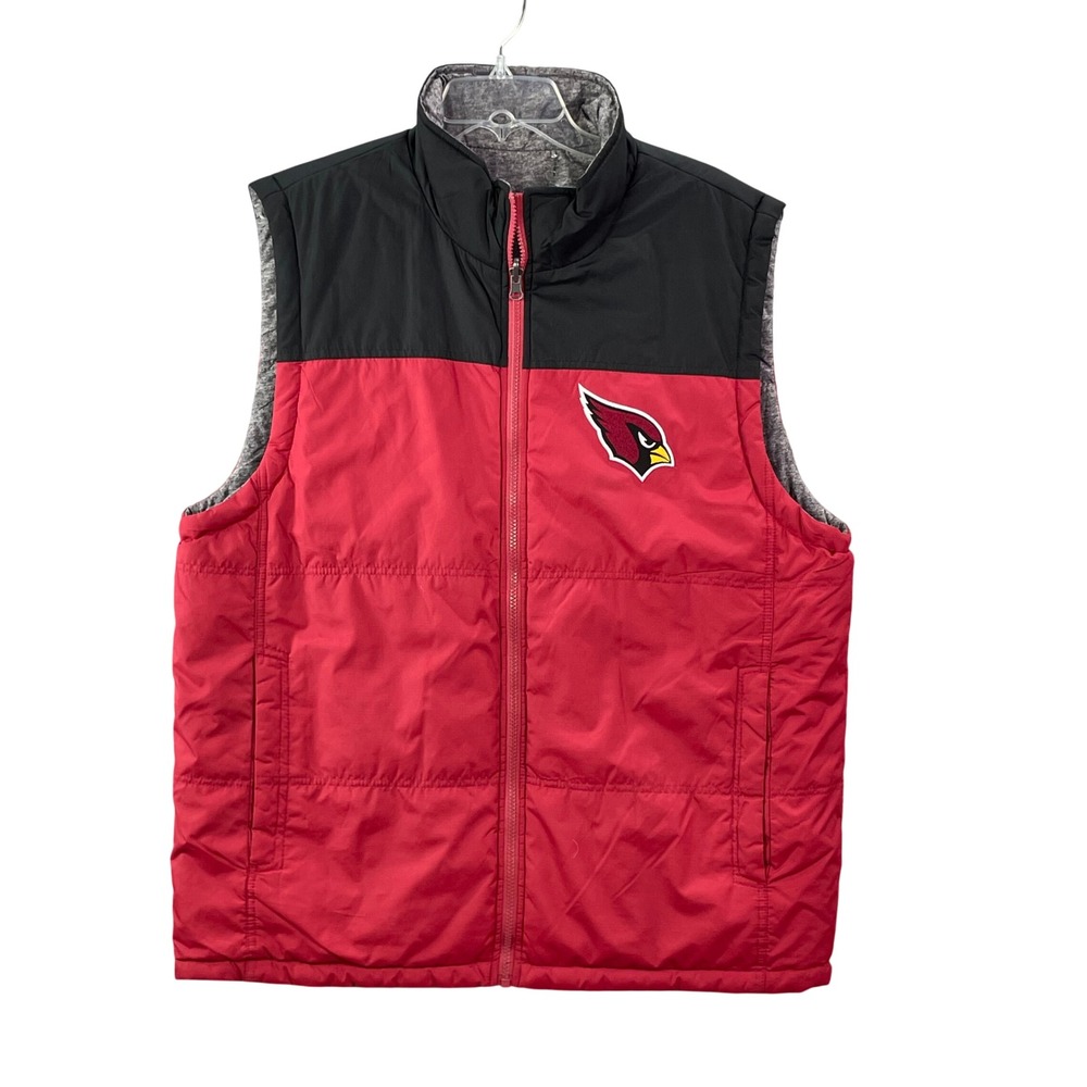 NFL Arizona Cardinals Puffer Vest Mens Large Red Black Reversible Fleece Lined